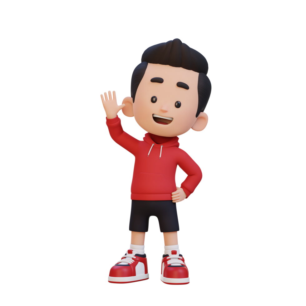 3D kid character waving hand with cute happy face png