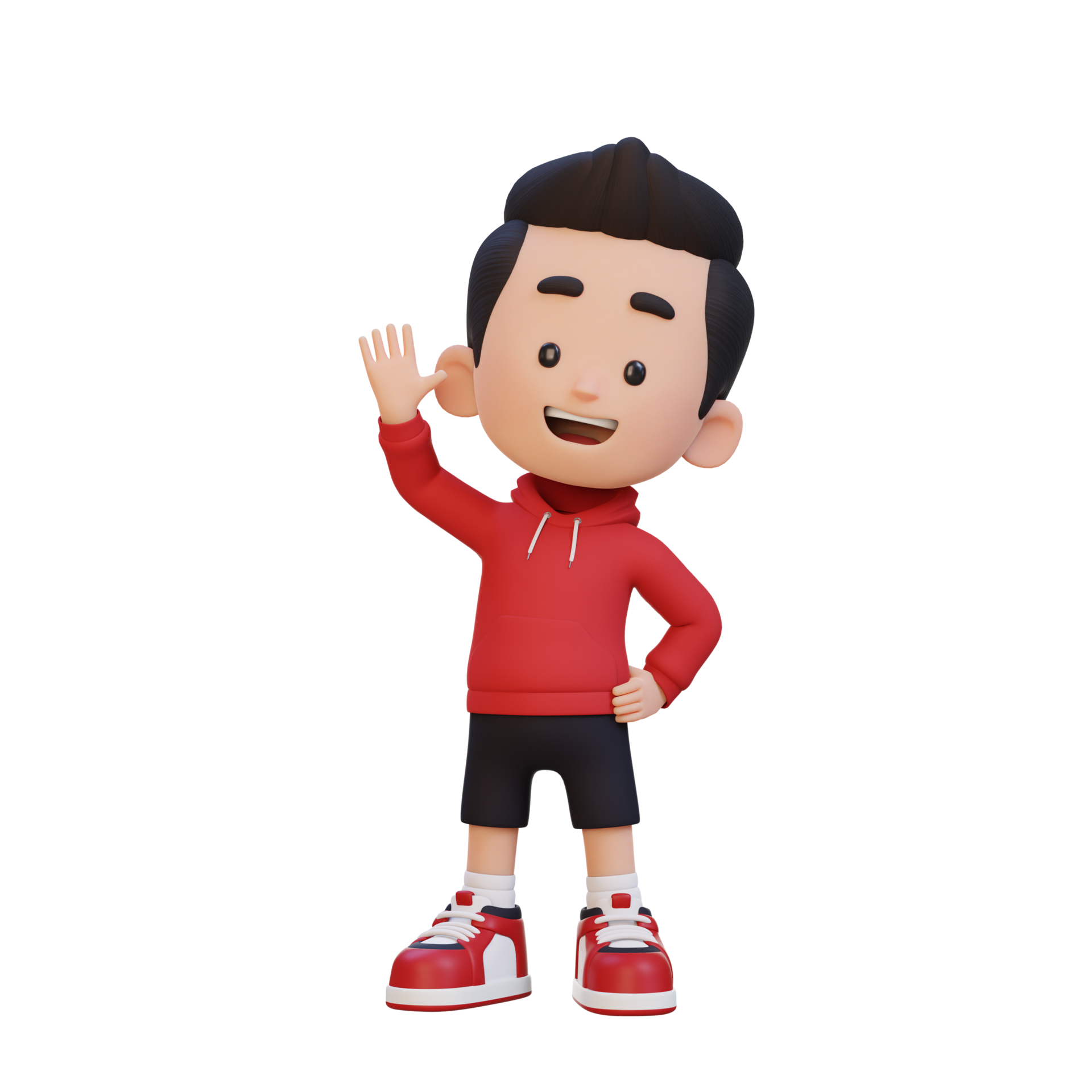 3D kid character waving hand with cute happy face 34763360 PNG
