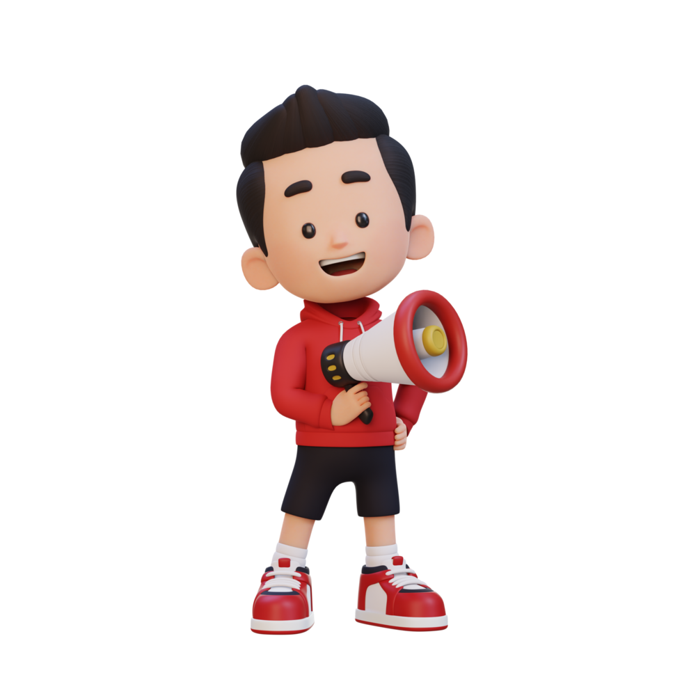 3D cute kid Character Holding a Megaphone png