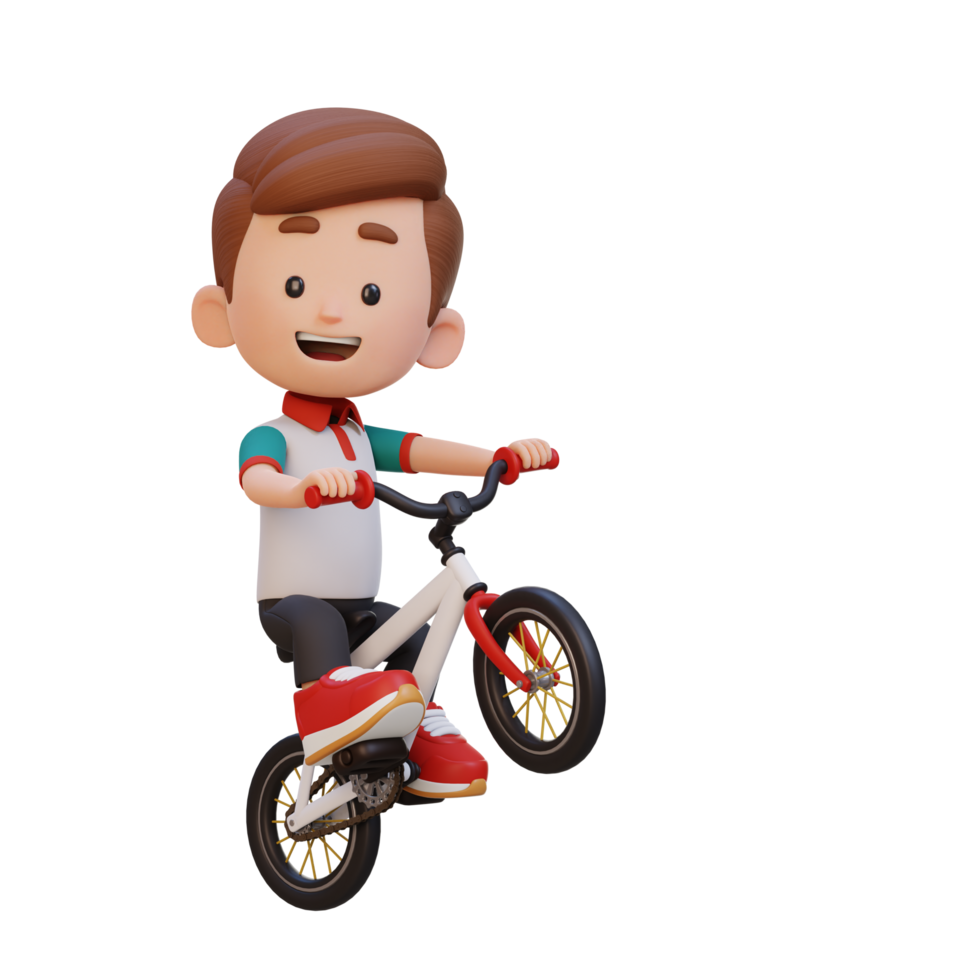 3D kid character ride bike go to school png