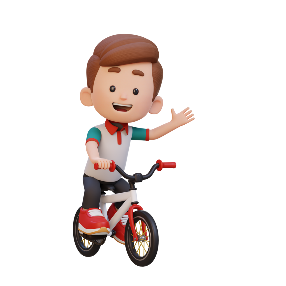 3D kid character ride bike go to school png