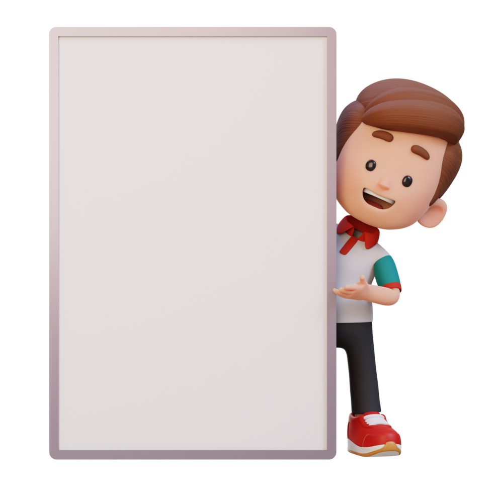 3D kid character holding a blank placard png