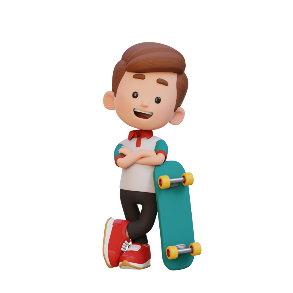 3D kid character ride skateboard png