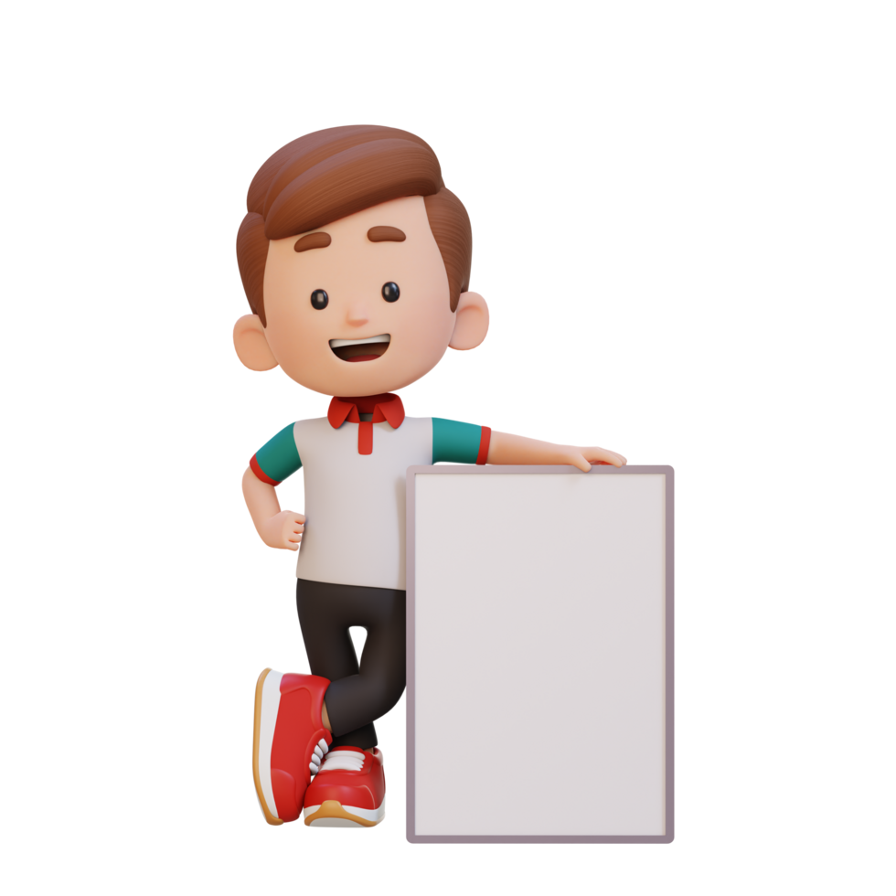 3d niño personaje participación un blanco cartel png