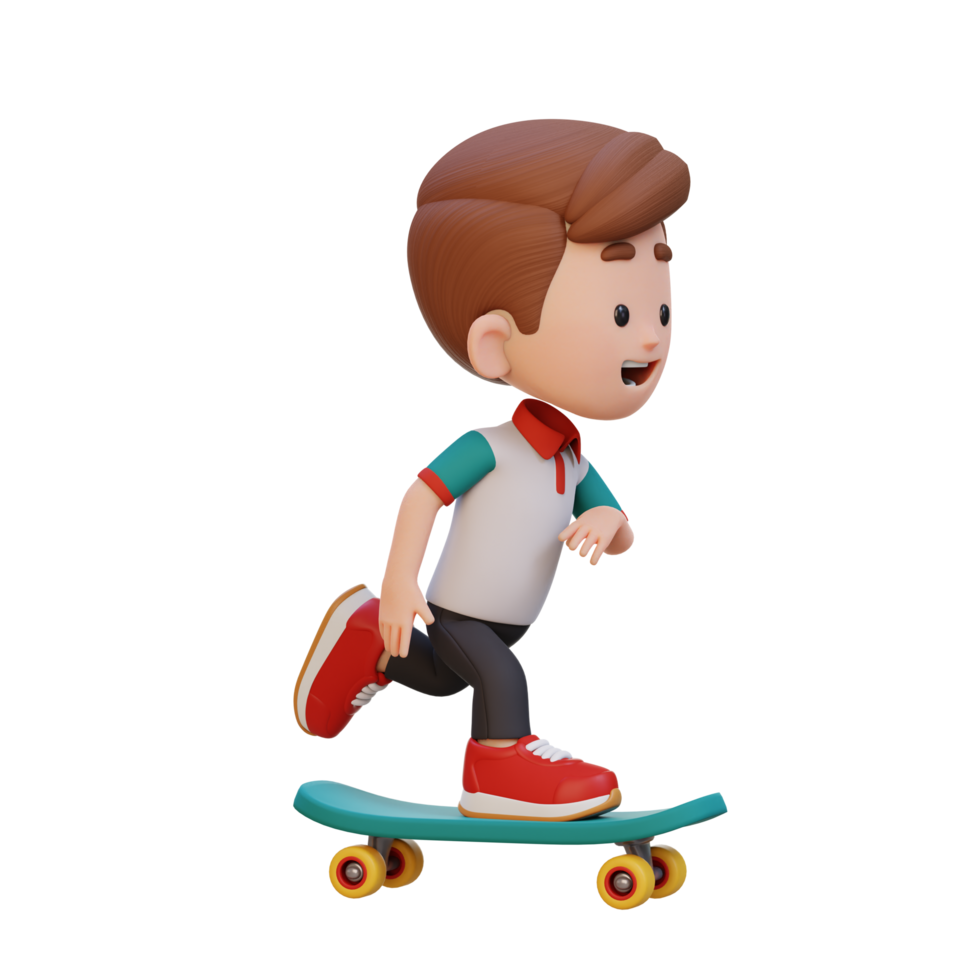 3D kid character ride skateboard png