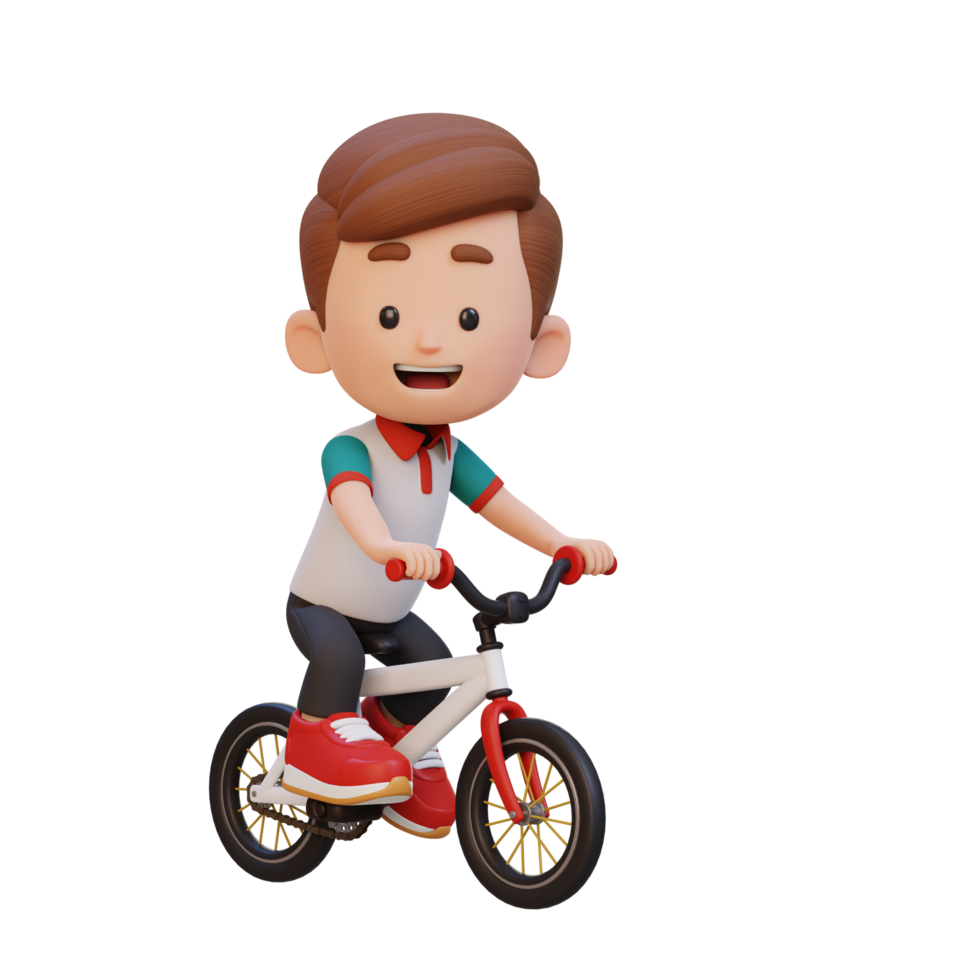 3D kid character ride bike go to school png