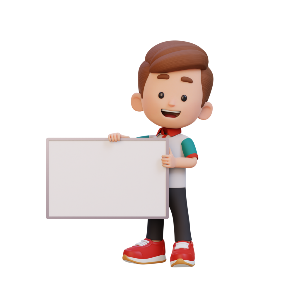 3D kid character holding a blank placard png