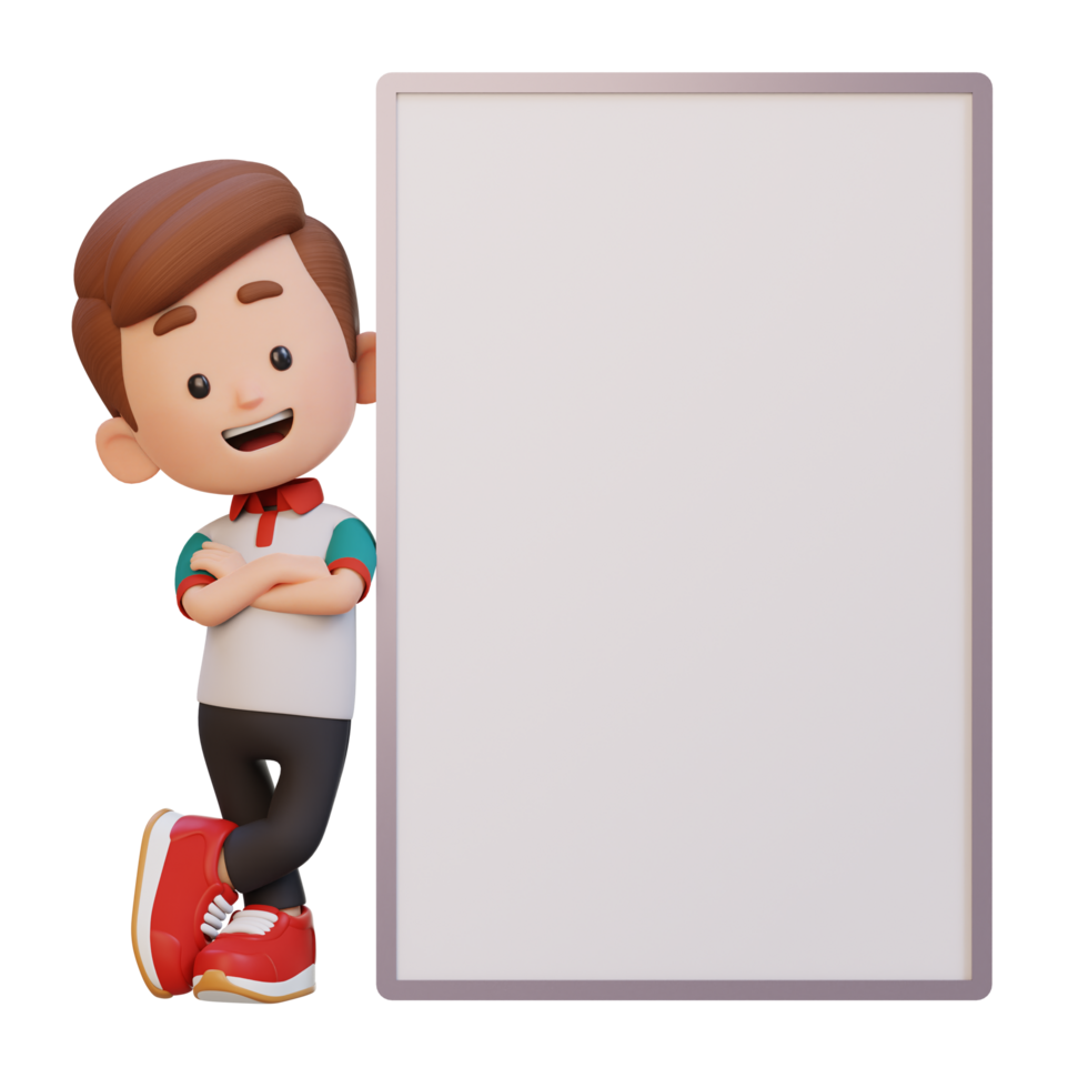 3D kid character holding a blank placard png