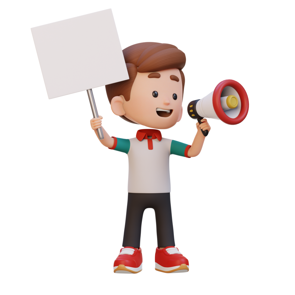 3D kid character holding a blank placard png