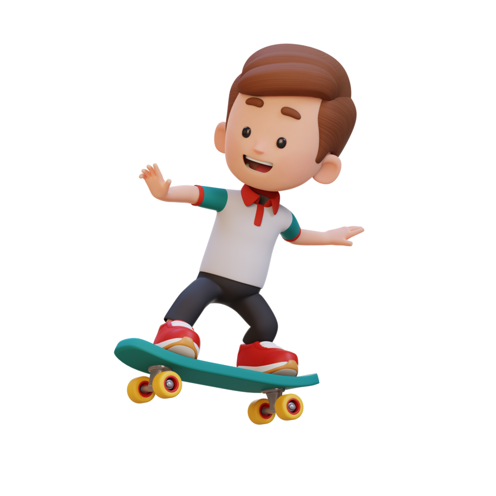 3D kid character ride skateboard png