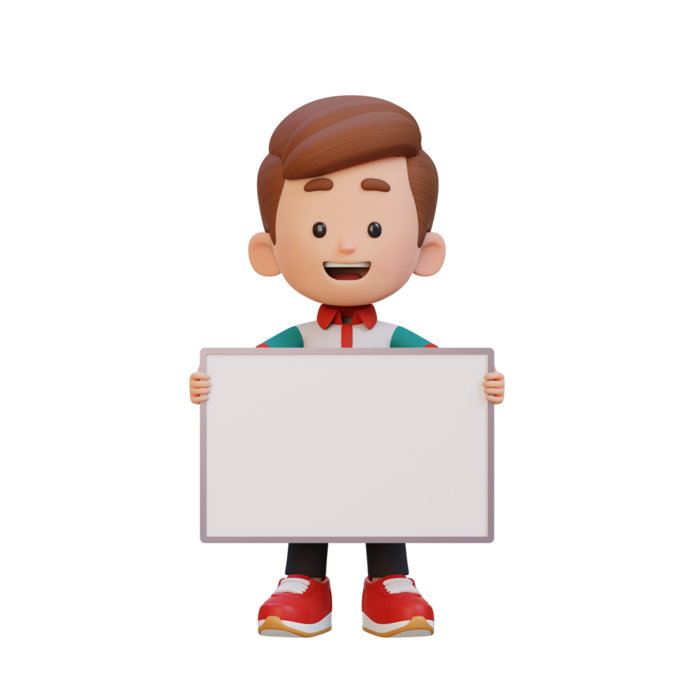 3D kid character holding a blank placard png