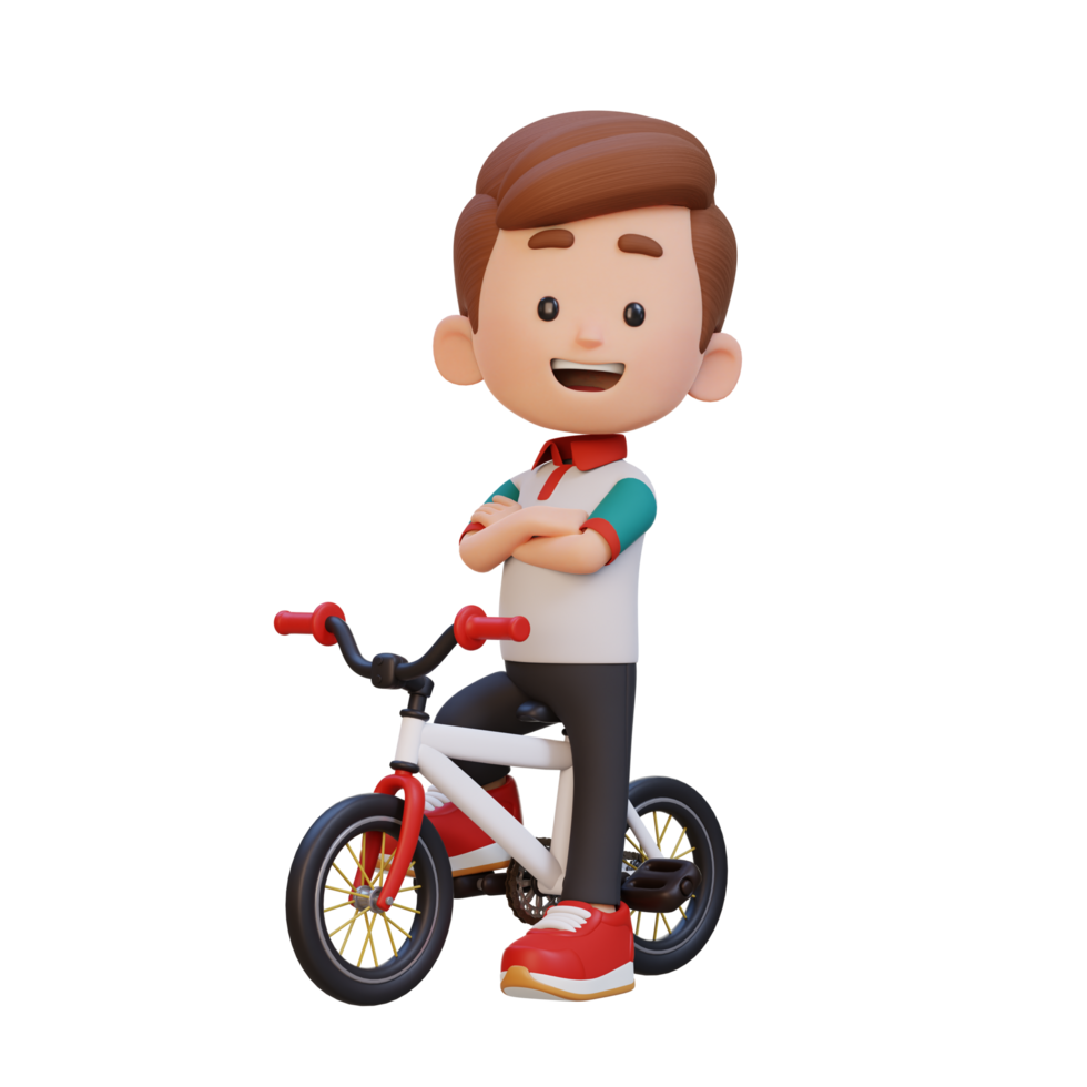 3D kid character ride bike go to school png