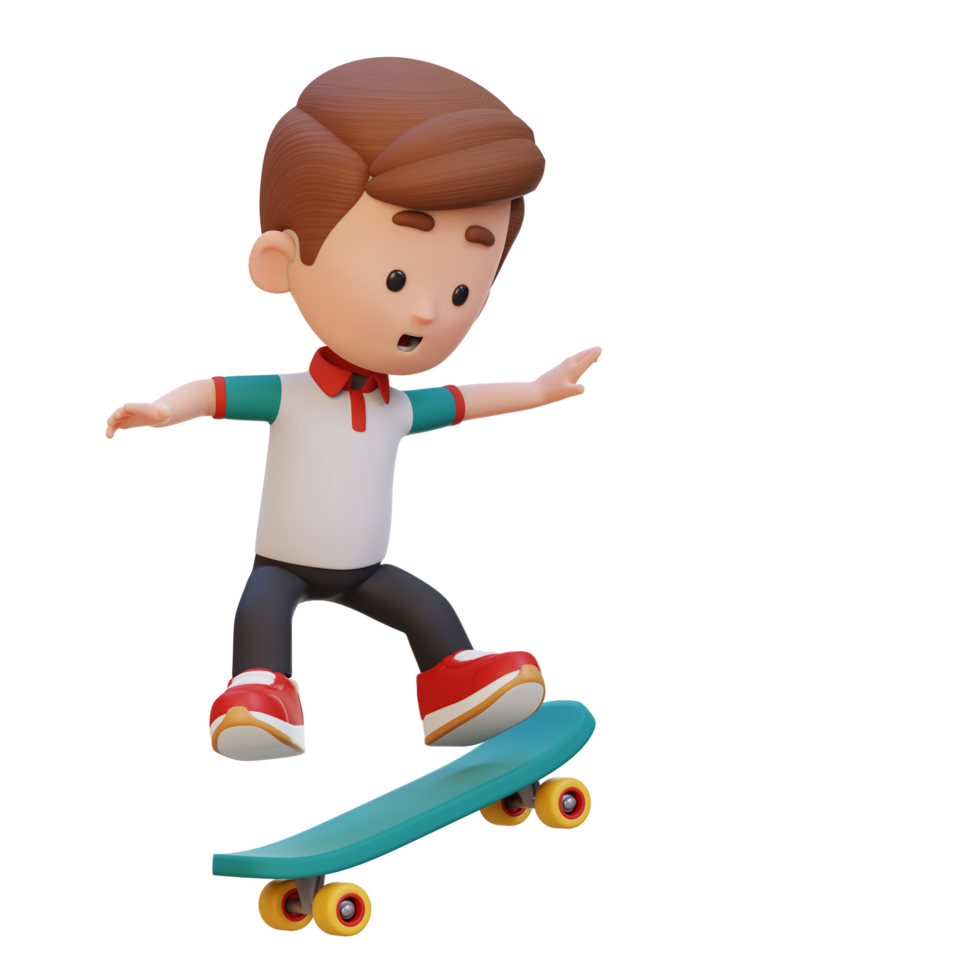 3D kid character ride skateboard png