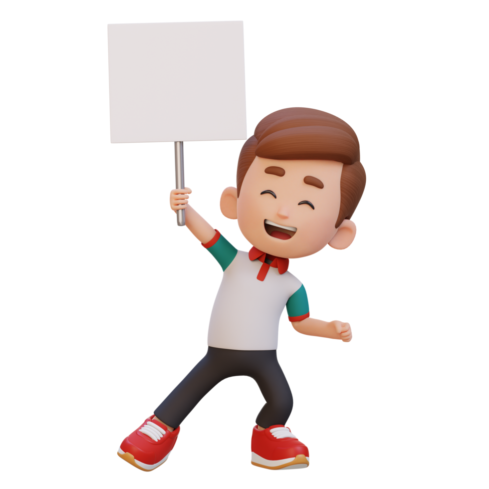 3D kid character holding a blank placard png