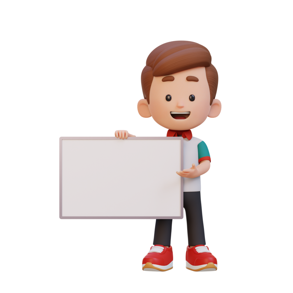 3D kid character holding a blank placard png