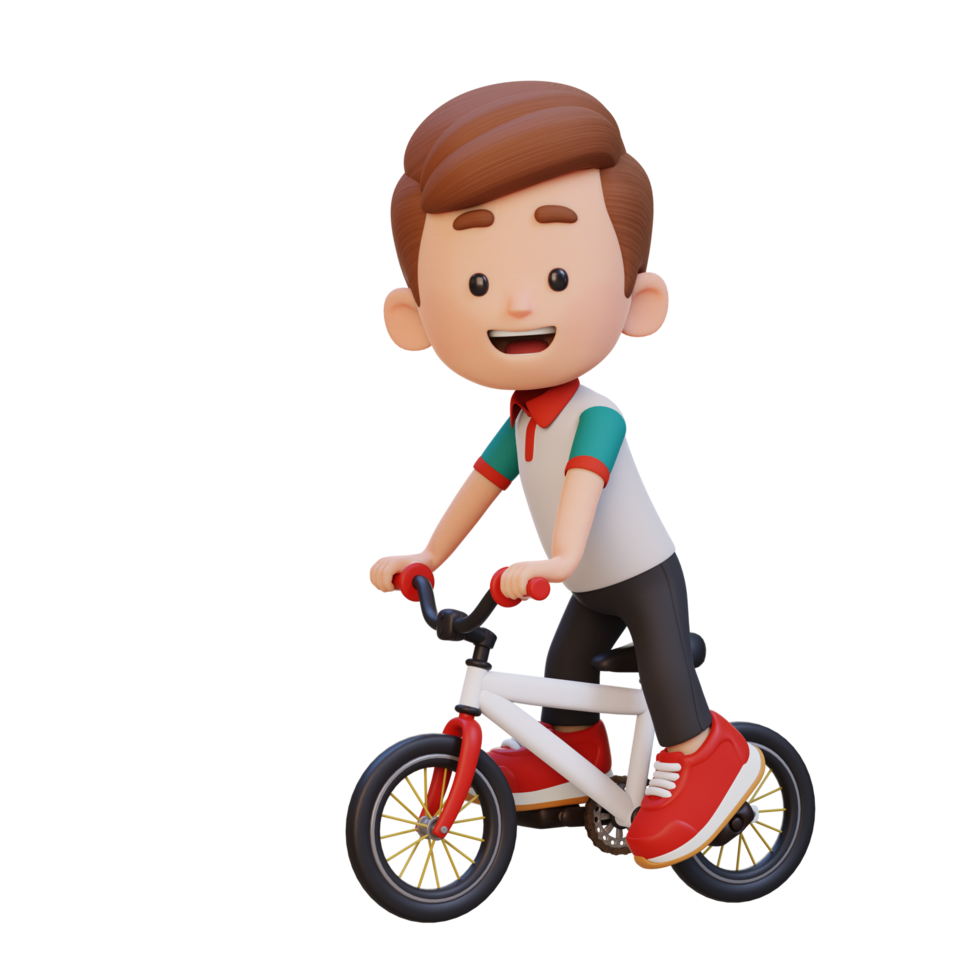 3D kid character ride bike go to school png