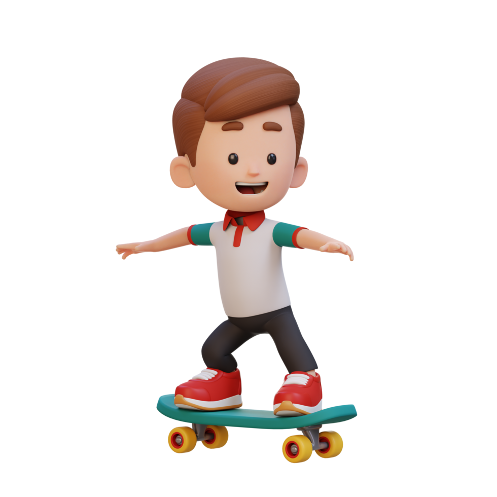3D kid character ride skateboard png