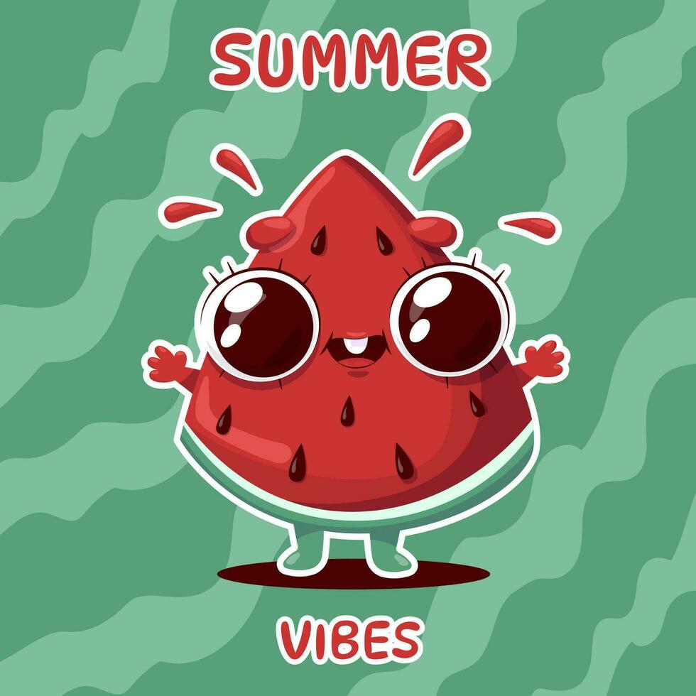 Vector cartoon watermelon character SUMMER VIBES