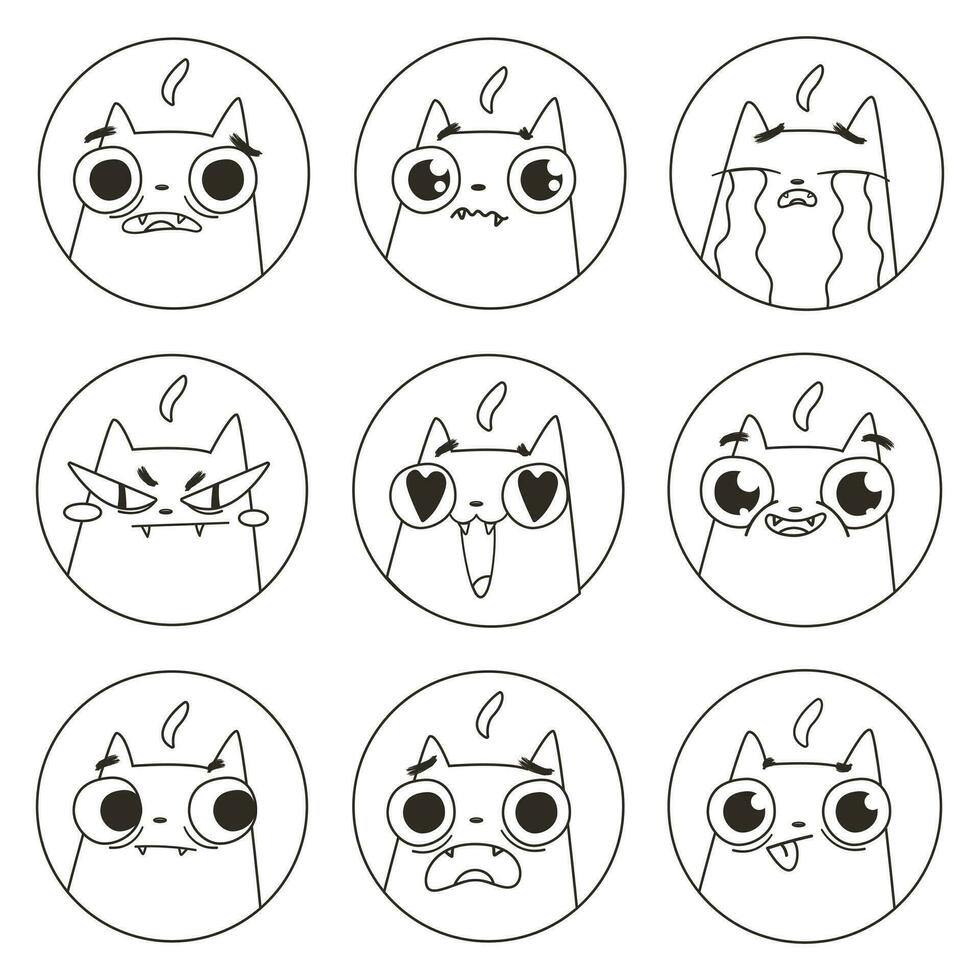 Set emoji of various cute cartoon cats vector