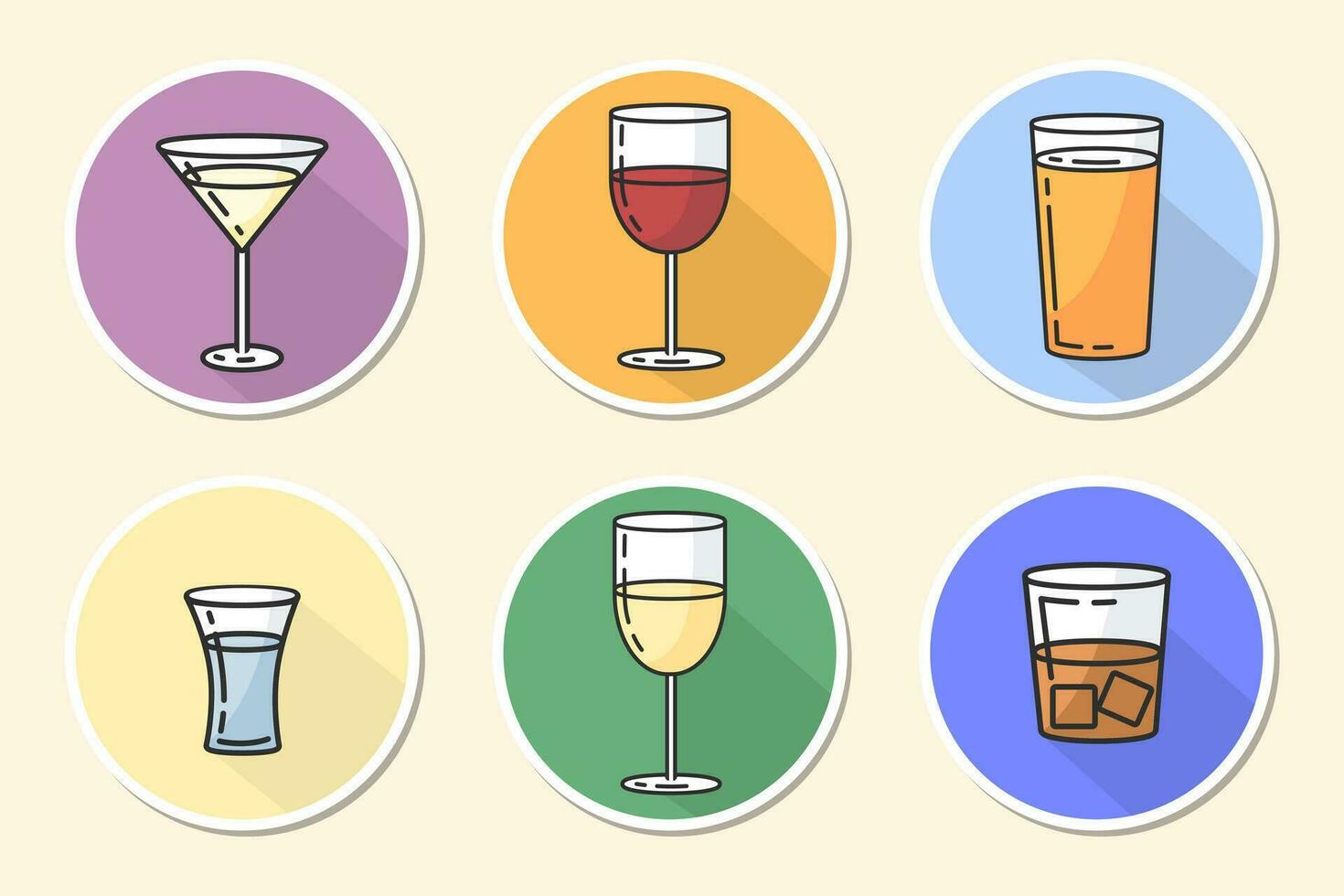 Alcoholic drinks stickers flat vector style