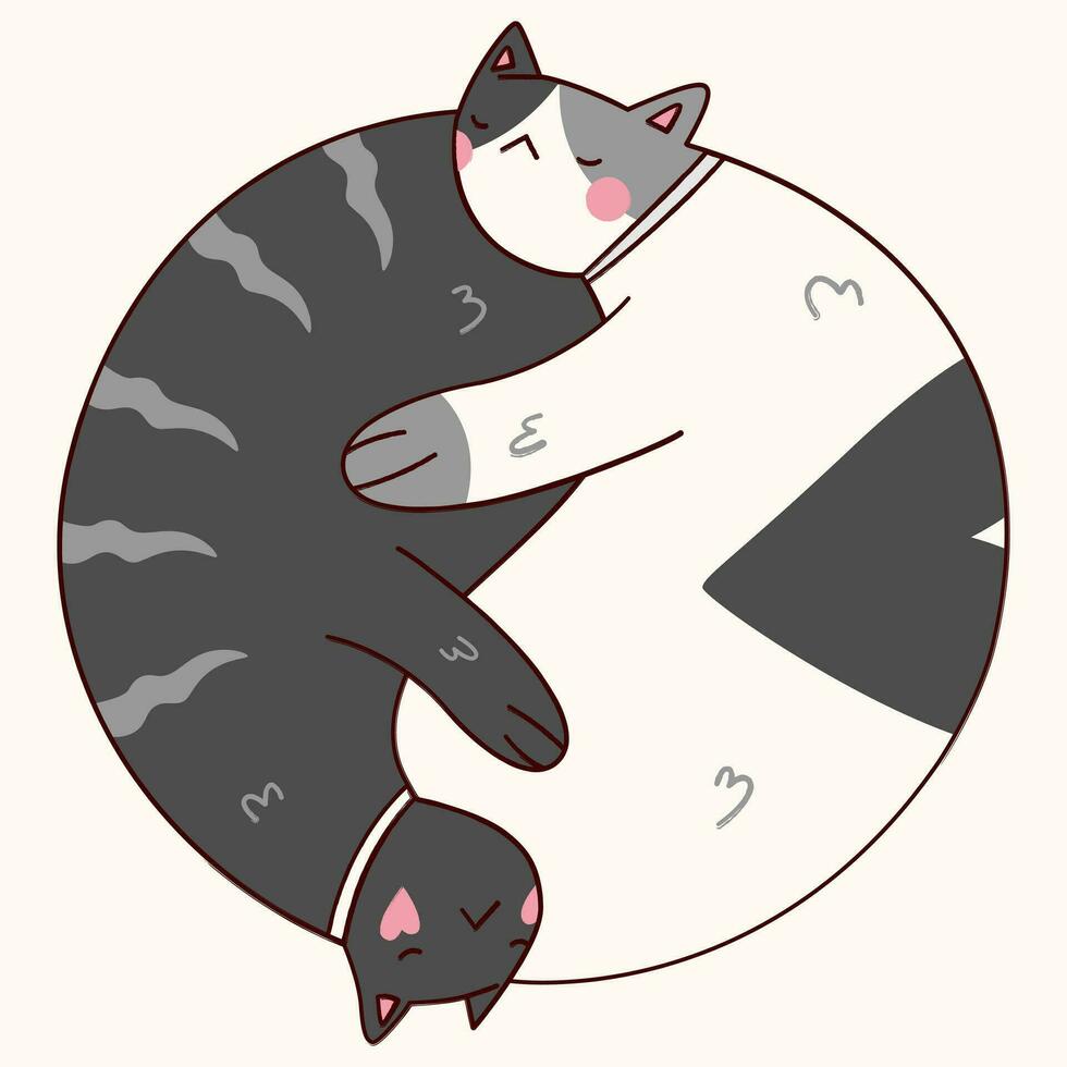 yin yang firmar icono. blanco y negro linda gatos vector