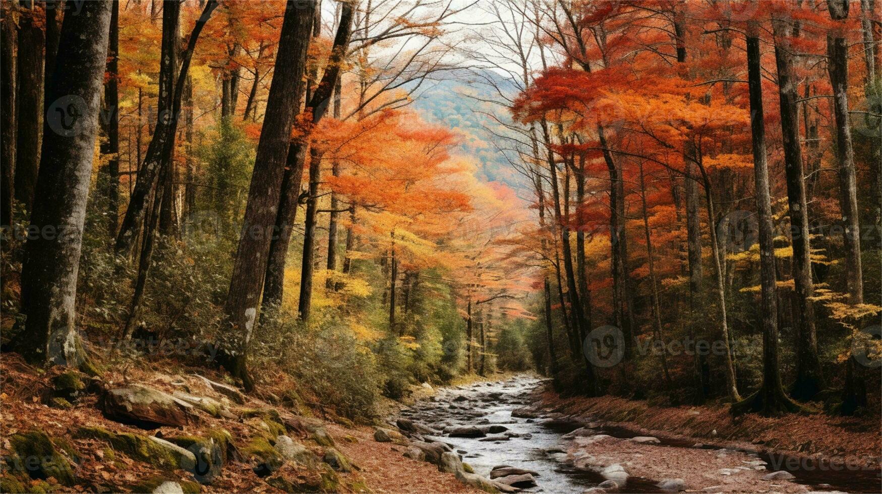 a painting of a path in the woods AI Generated photo