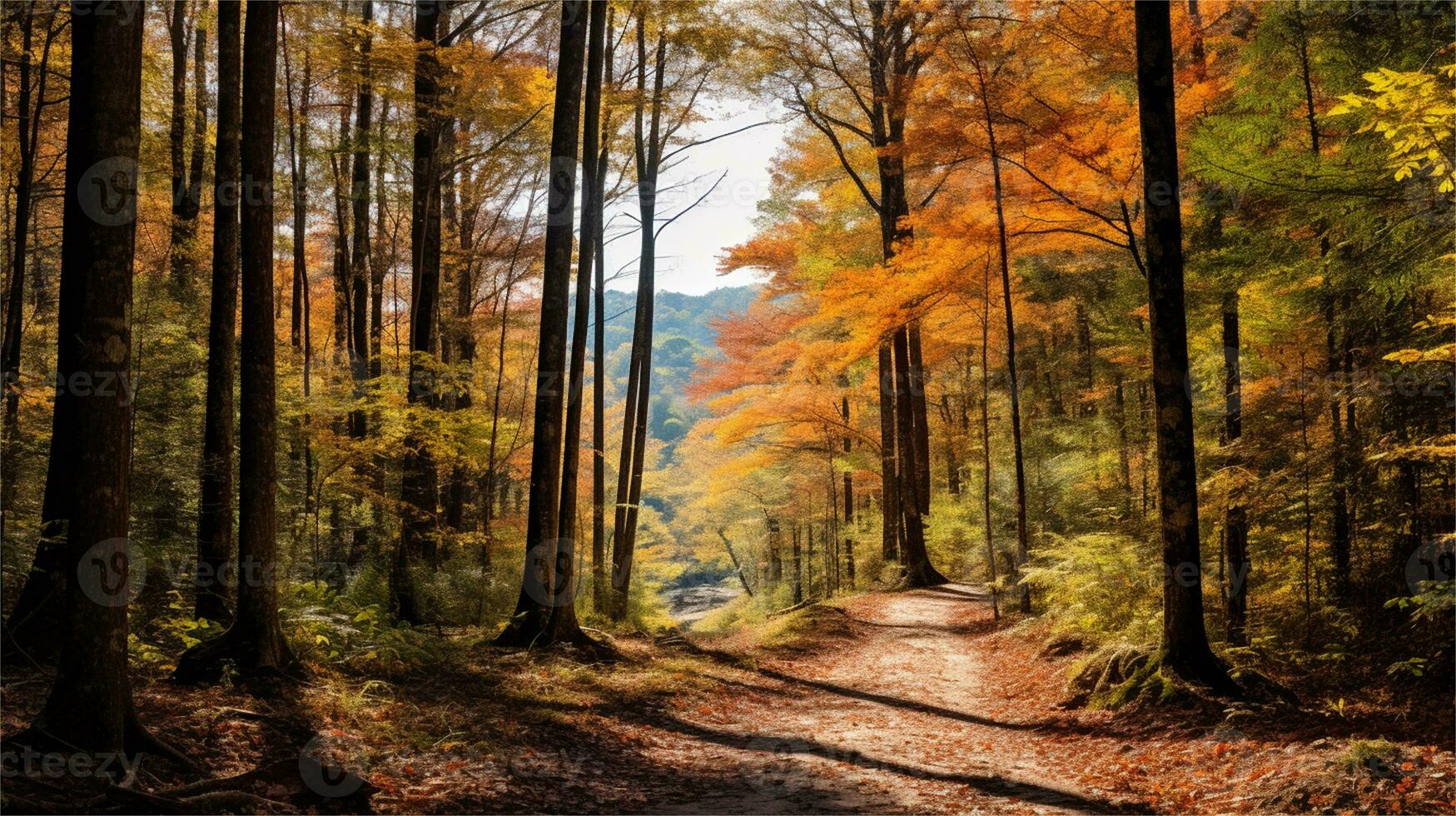 a painting of a path in the woods AI Generated photo