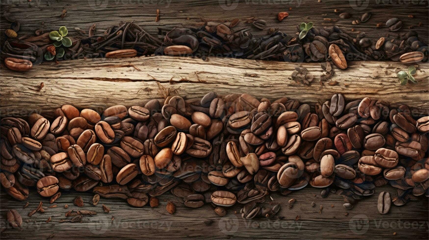 a pile of coffee beans sitting on top of a wooden table AI Generated photo
