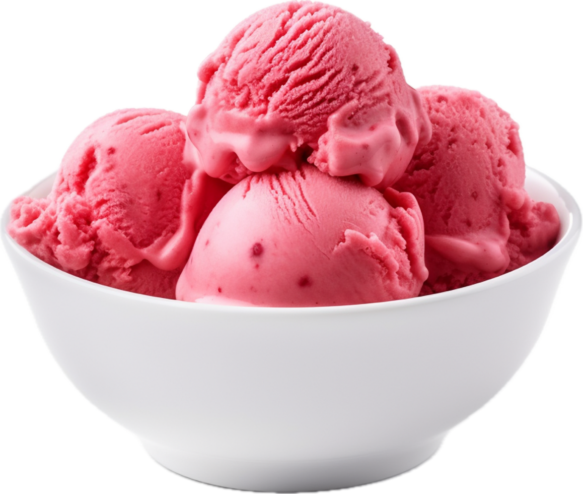 AI generated strawberry ice cream in a bowl png