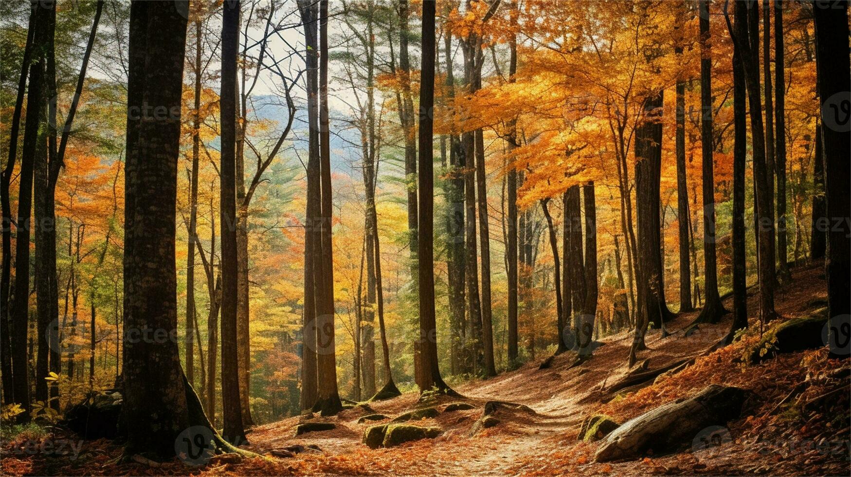 a painting of a path in the woods AI Generated photo