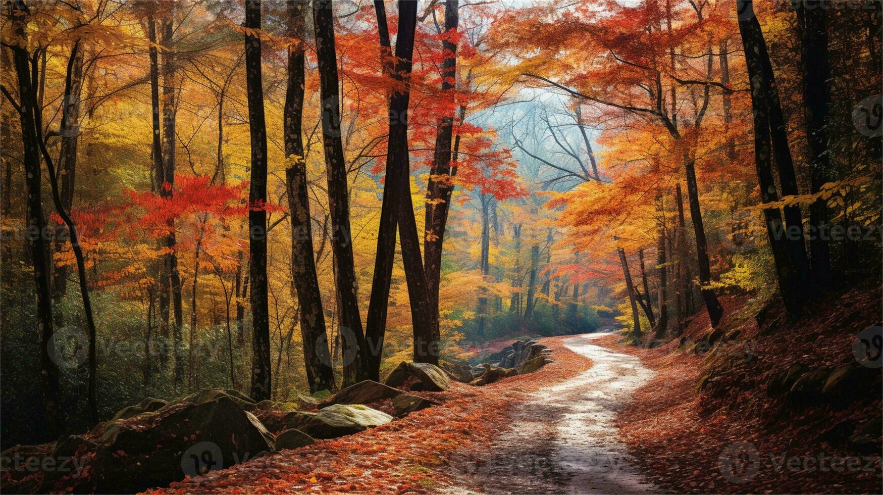 a painting of a path in the woods AI Generated photo