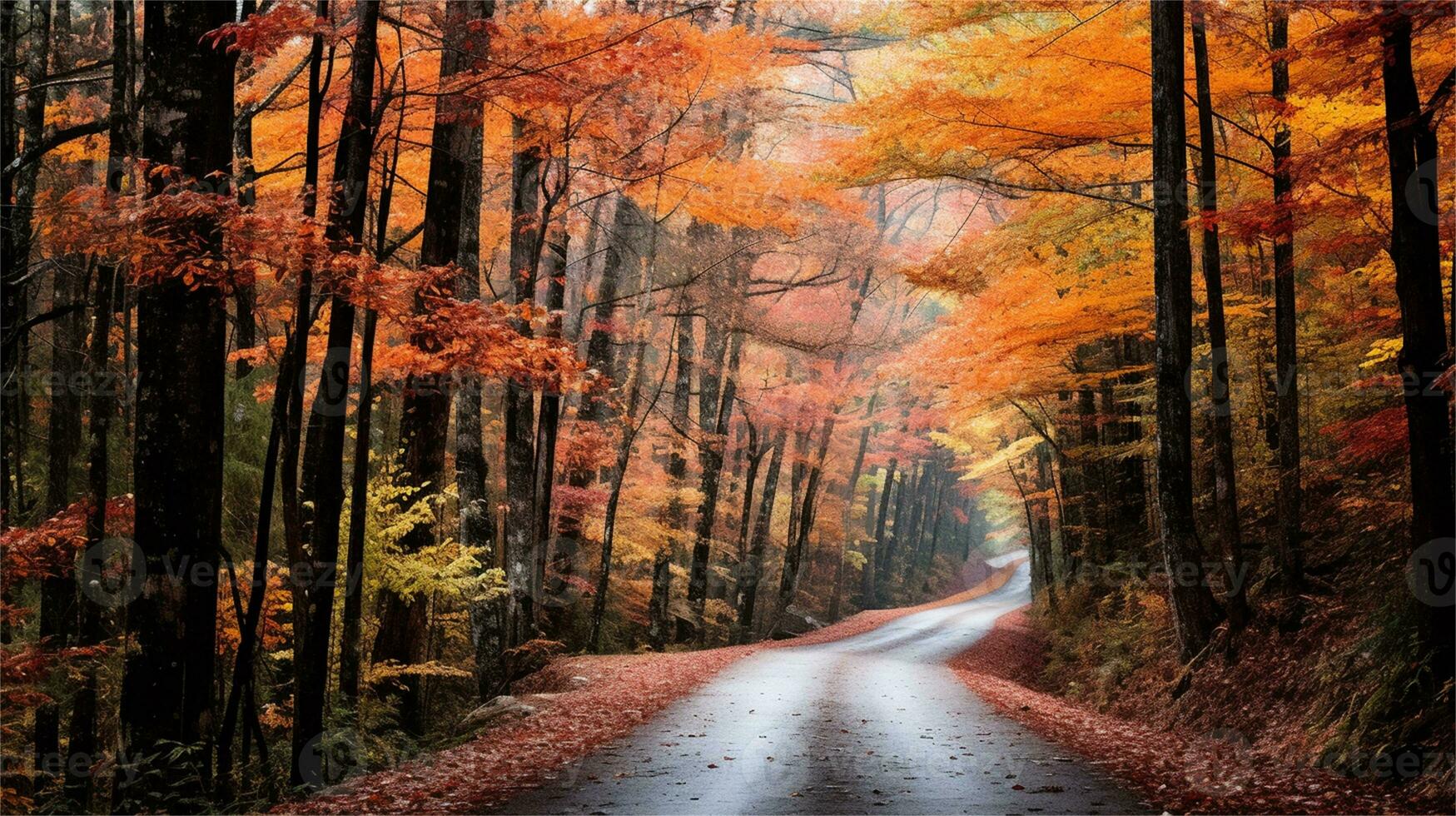 a painting of a path in the woods AI Generated photo