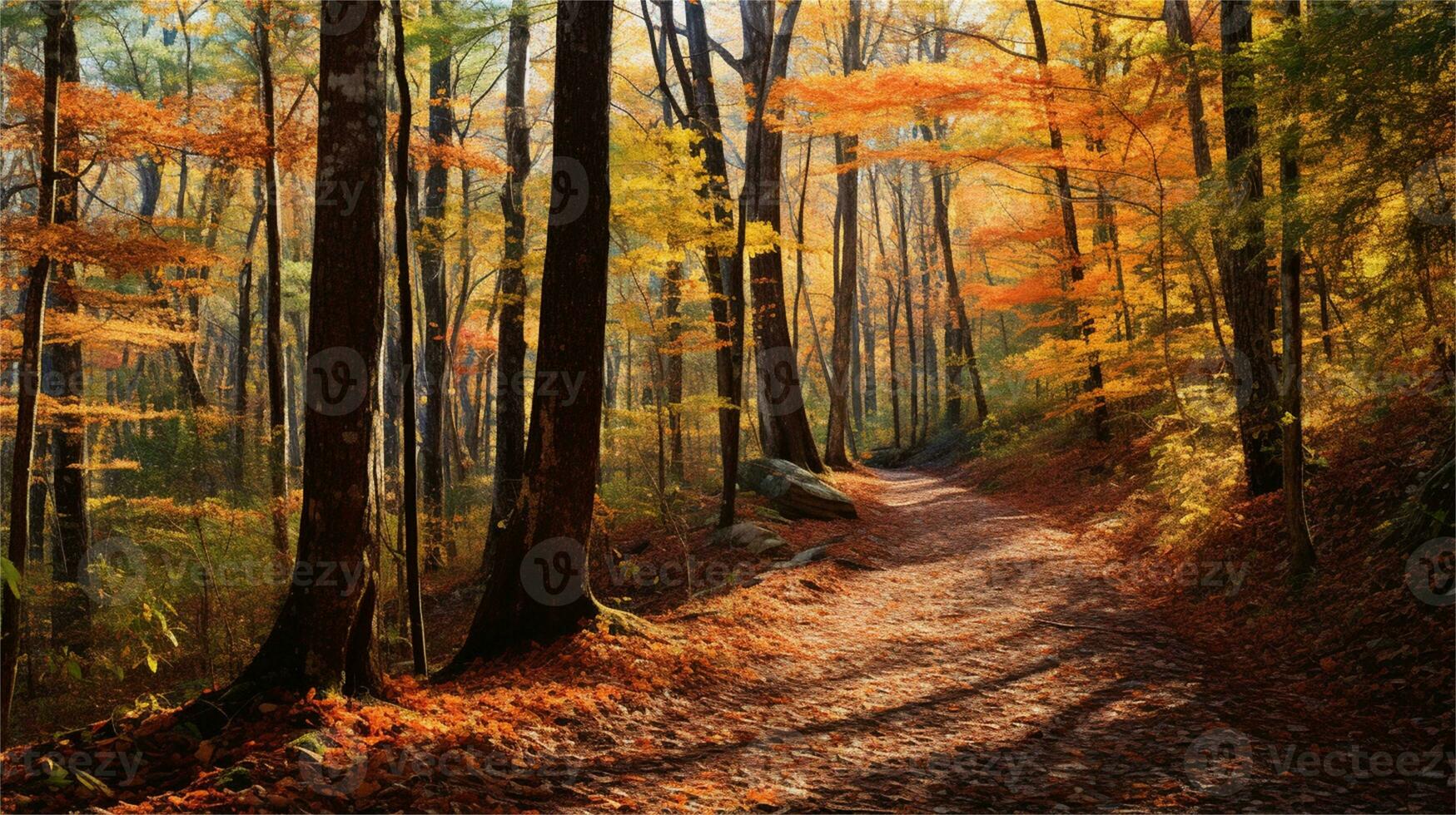 a painting of a path in the woods AI Generated photo