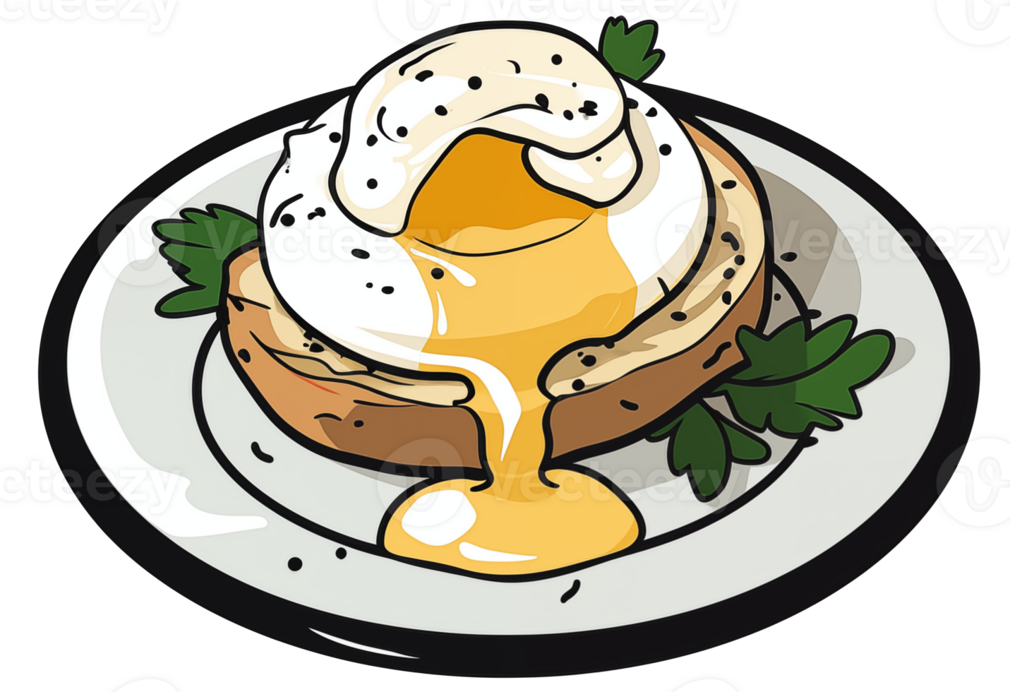 a dish of egg benedict and toast on transparent background png