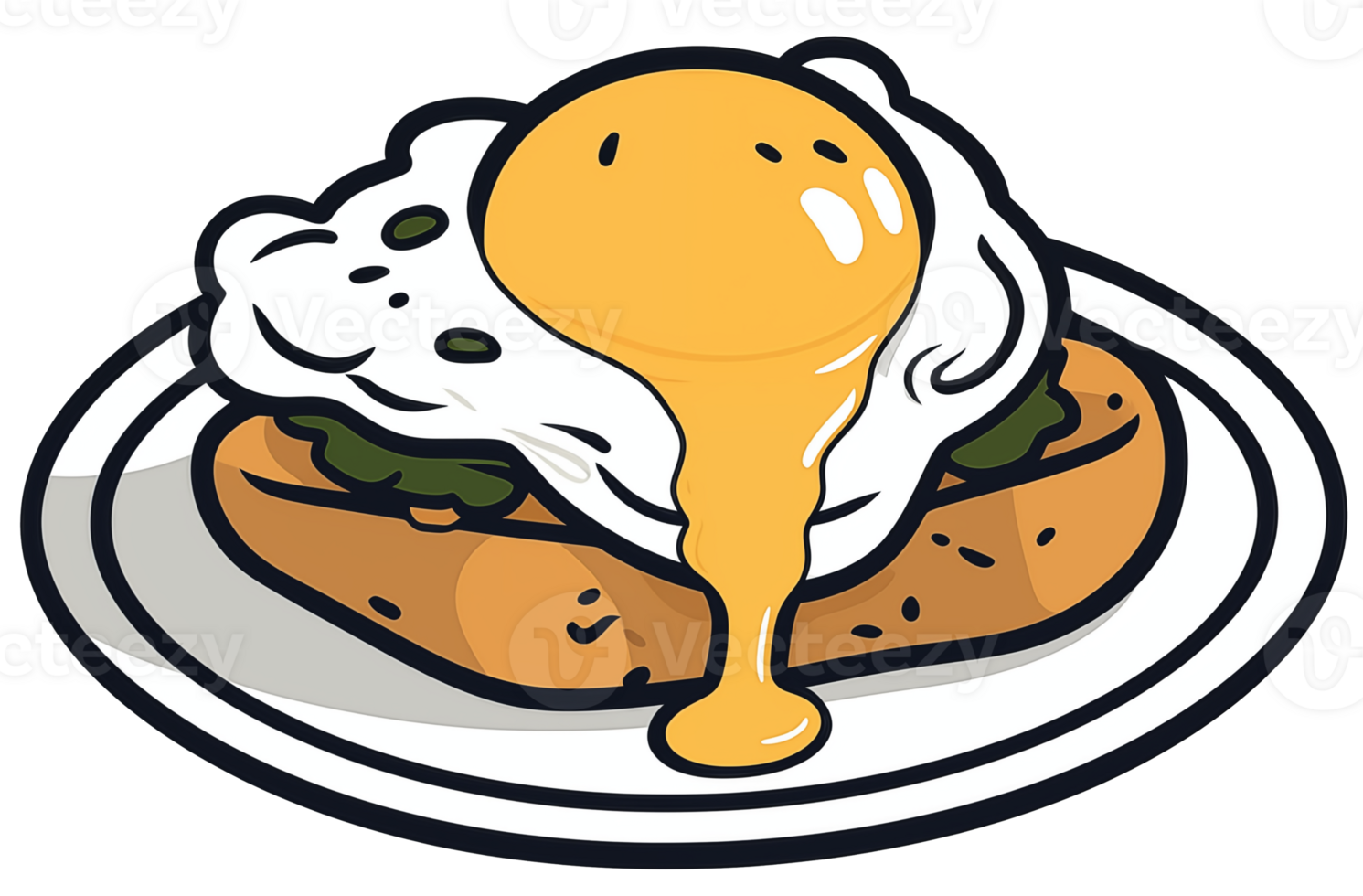 a dish of egg benedict and toast on transparent background png
