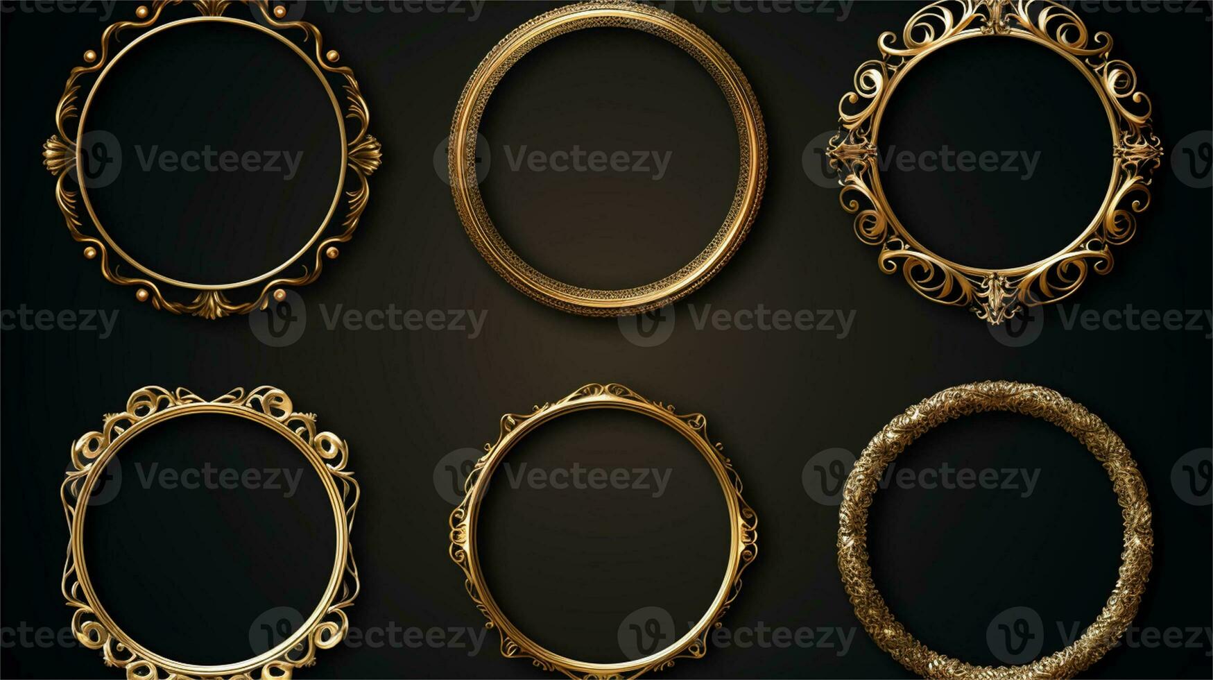 a gold frame with a black background AI Generated photo