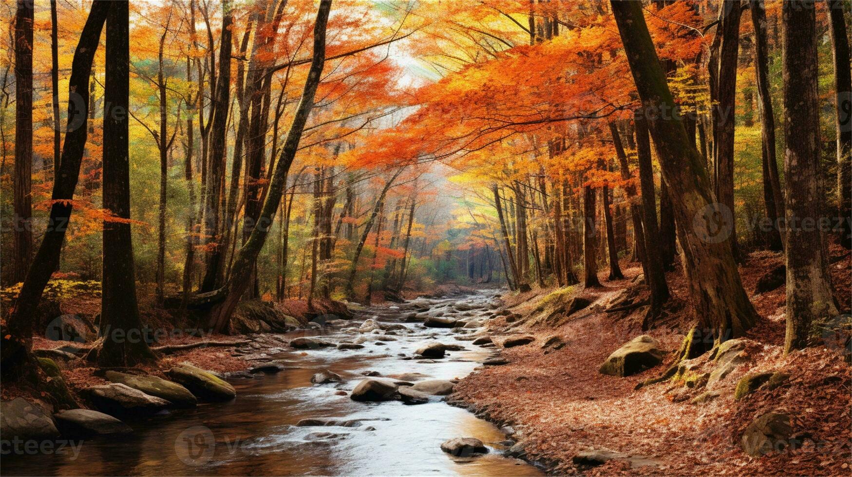 a painting of a path in the woods AI Generated photo