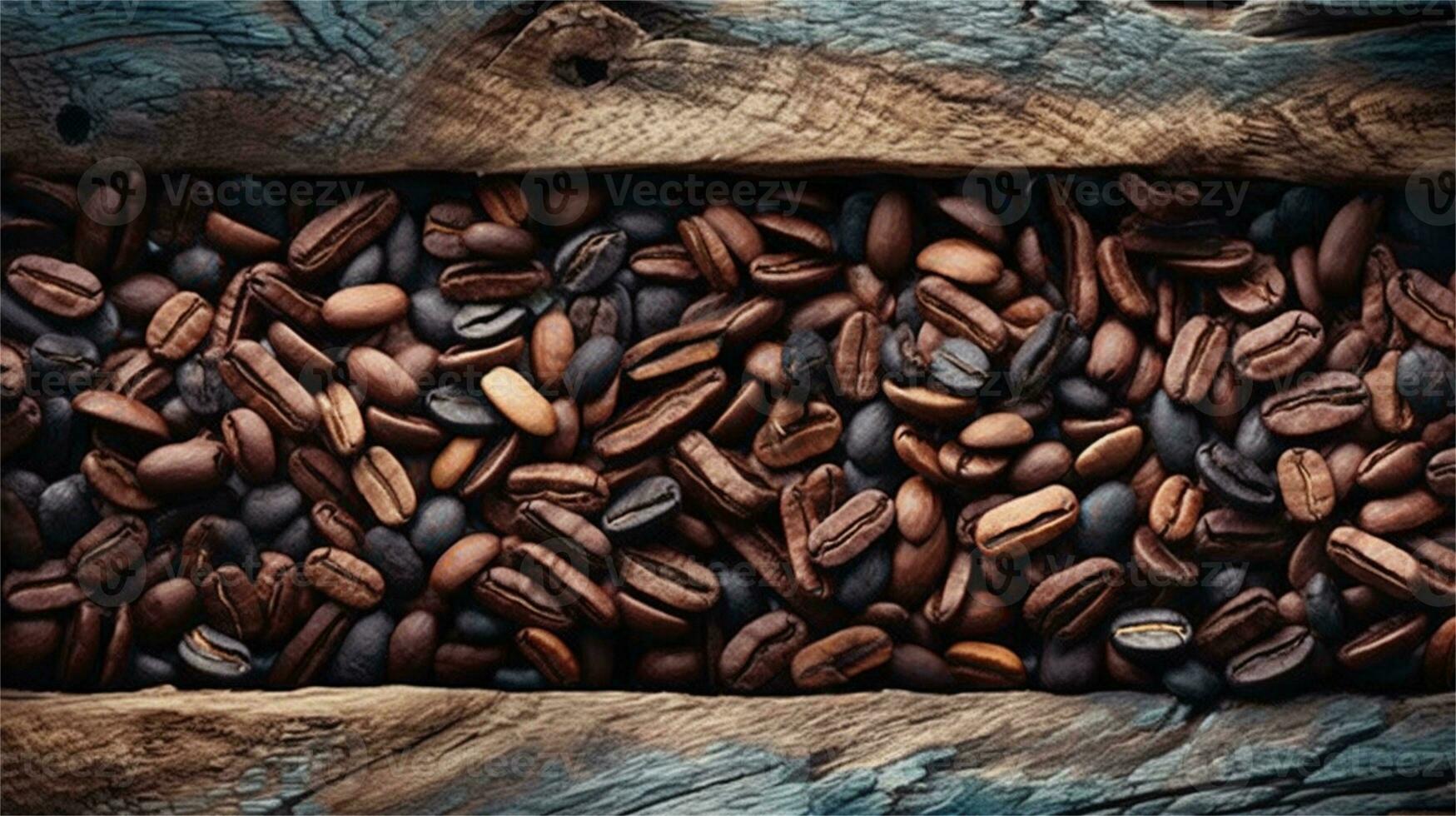 a pile of coffee beans sitting on top of a wooden table AI Generated photo