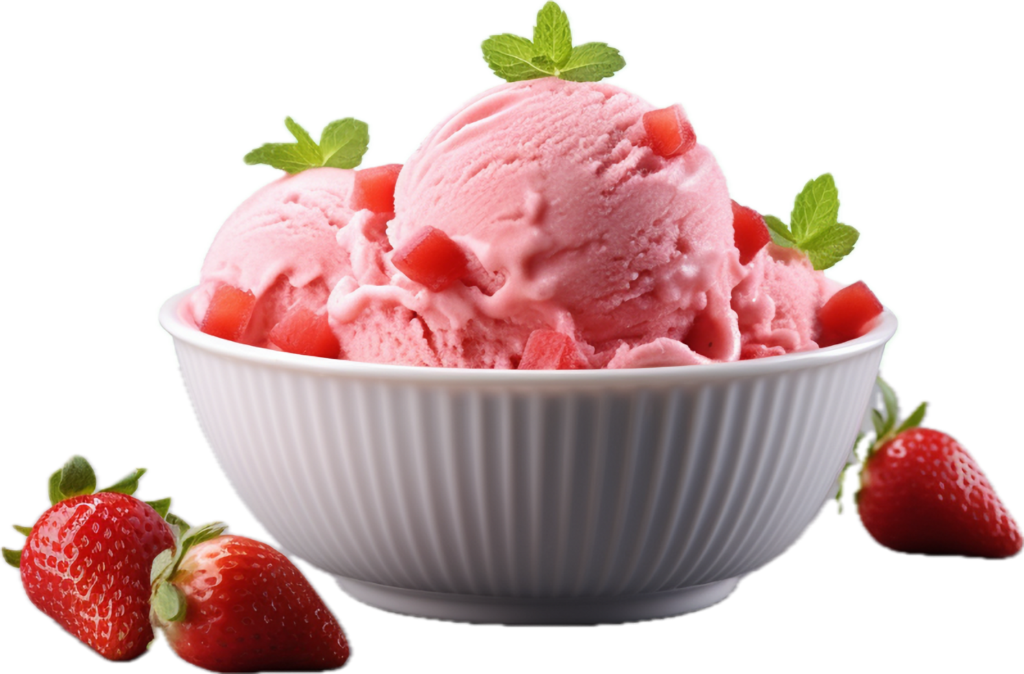 AI generated strawberry ice cream in a bowl png