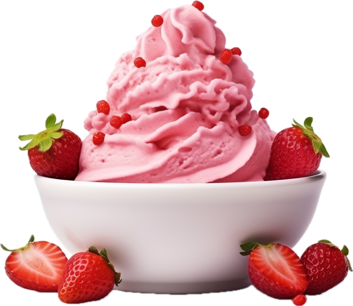 AI generated strawberry ice cream in a bowl png