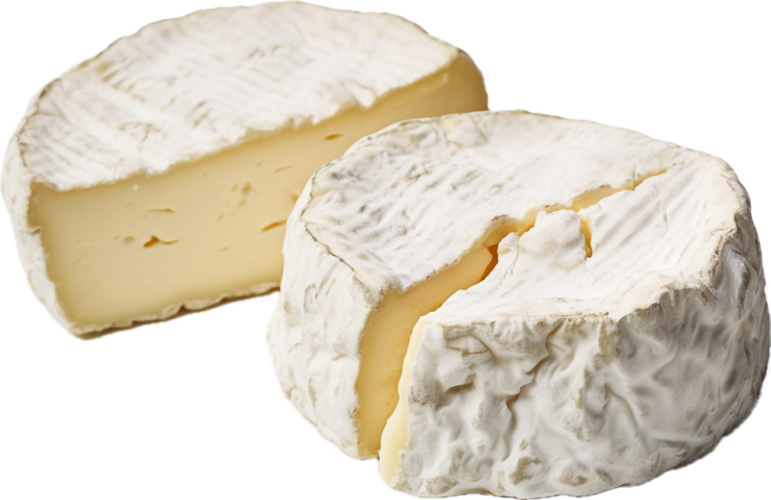 AI generated Two pieces of white mold soft cheese png