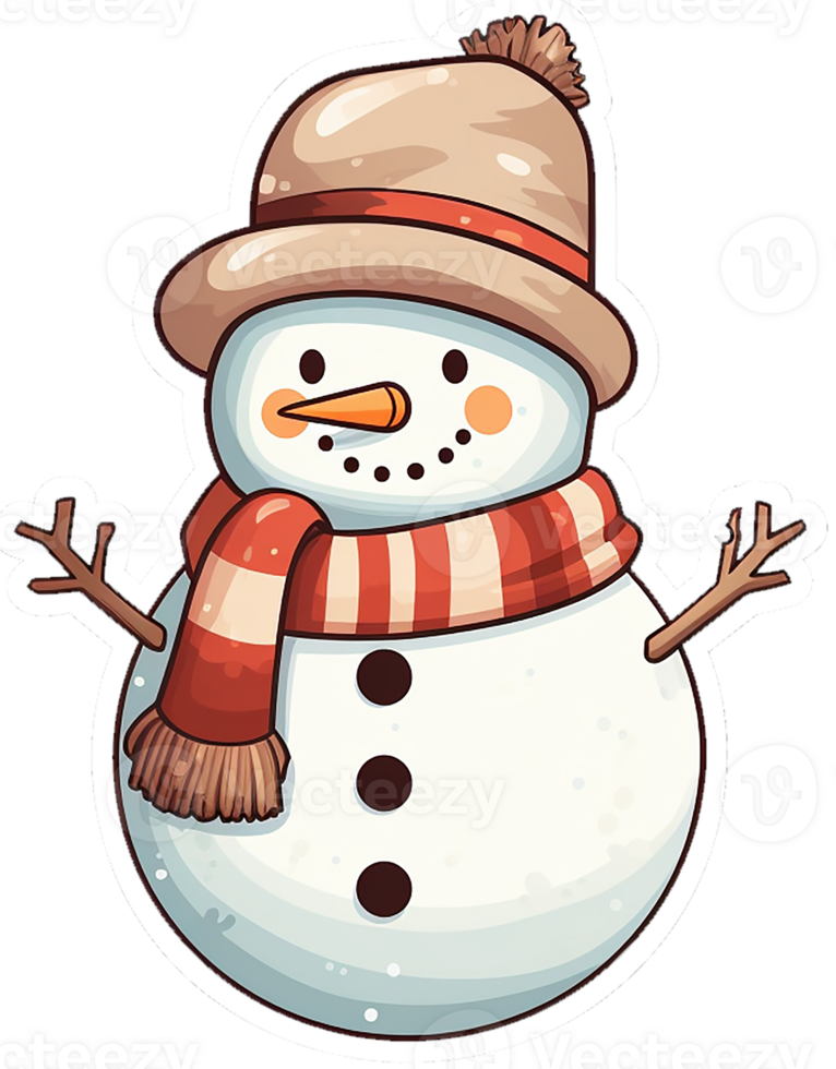 AI generated Snowman cartoon illustration on transparent background png