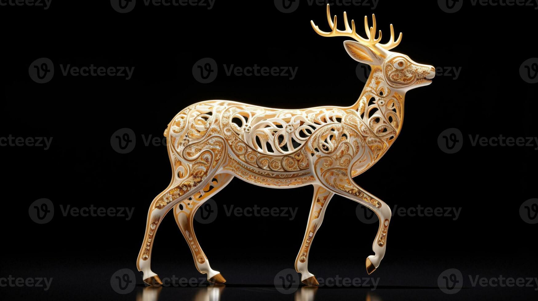 AI generated Golden reindeer figurine on a clear background photo