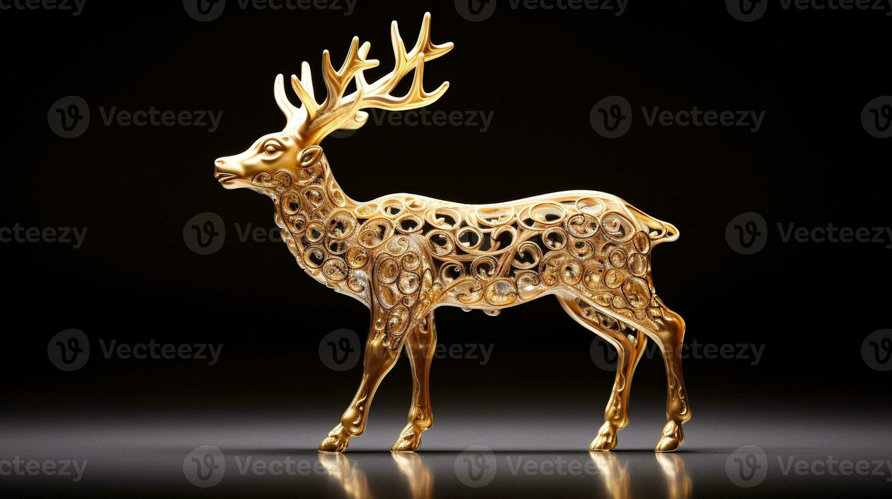 AI generated Golden reindeer figurine on a clear background photo