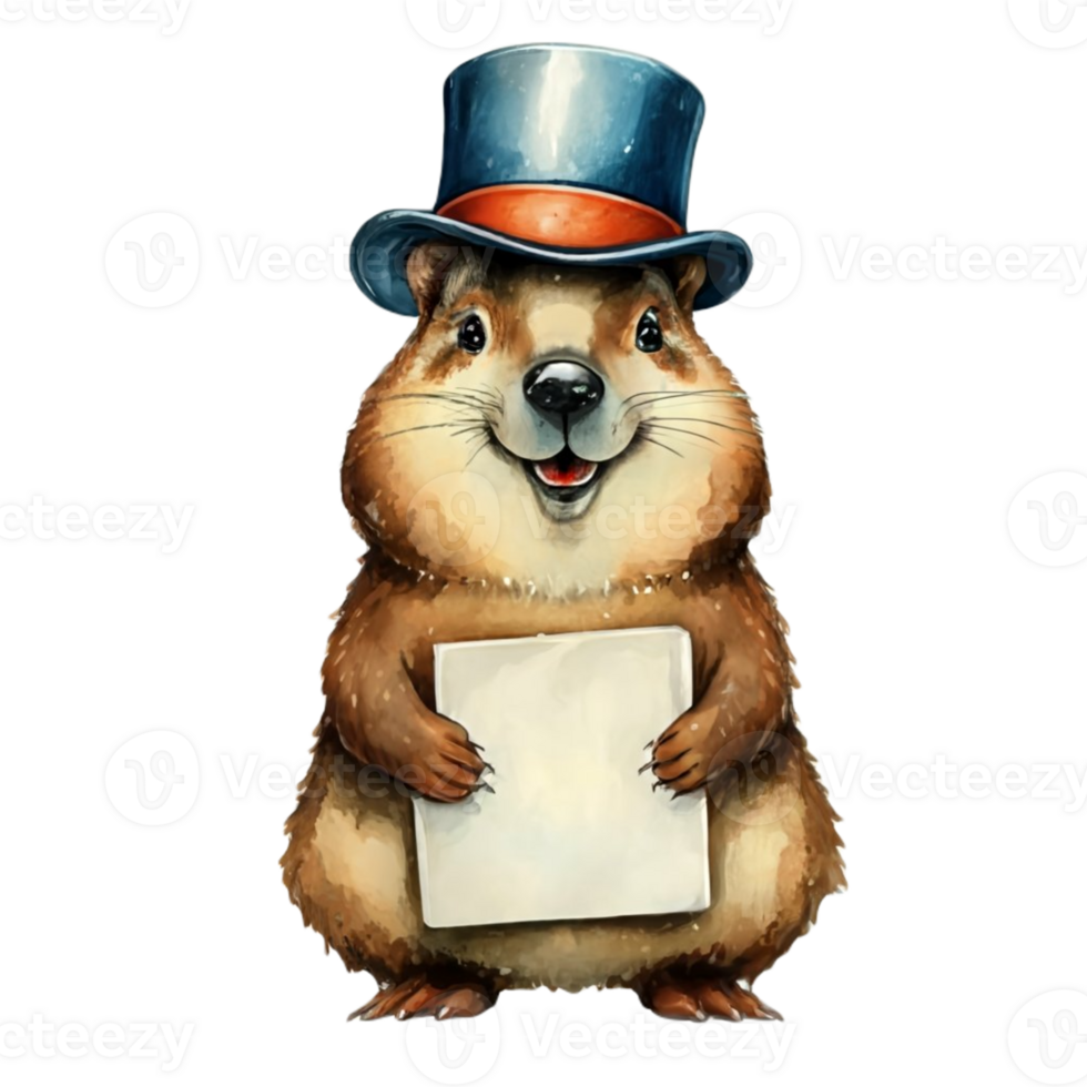 AI generated Groundhog Holding A White Sign Blank AI Generative png