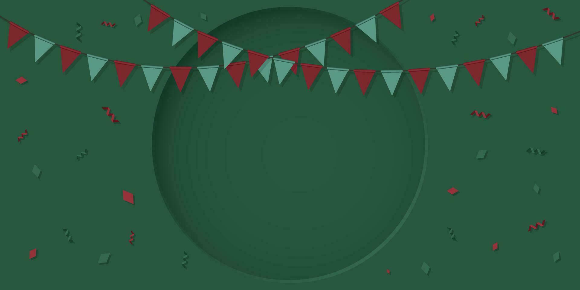 Hanging flag garlands Christmas theme vector illustration. Xmas party background template have blank space.