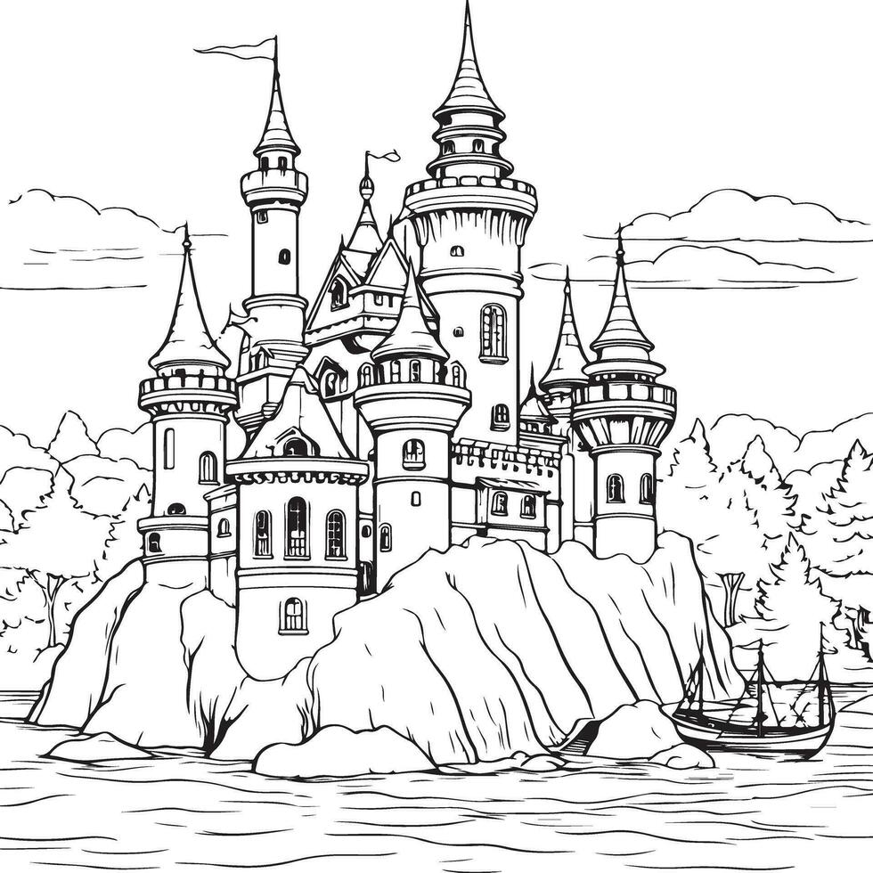 fairy tales castle coloring page vector