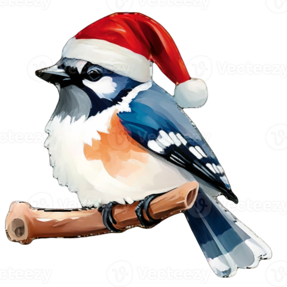 ai gerado azul Jay fofa feliz vestem uma santa chapéu ai generativo png