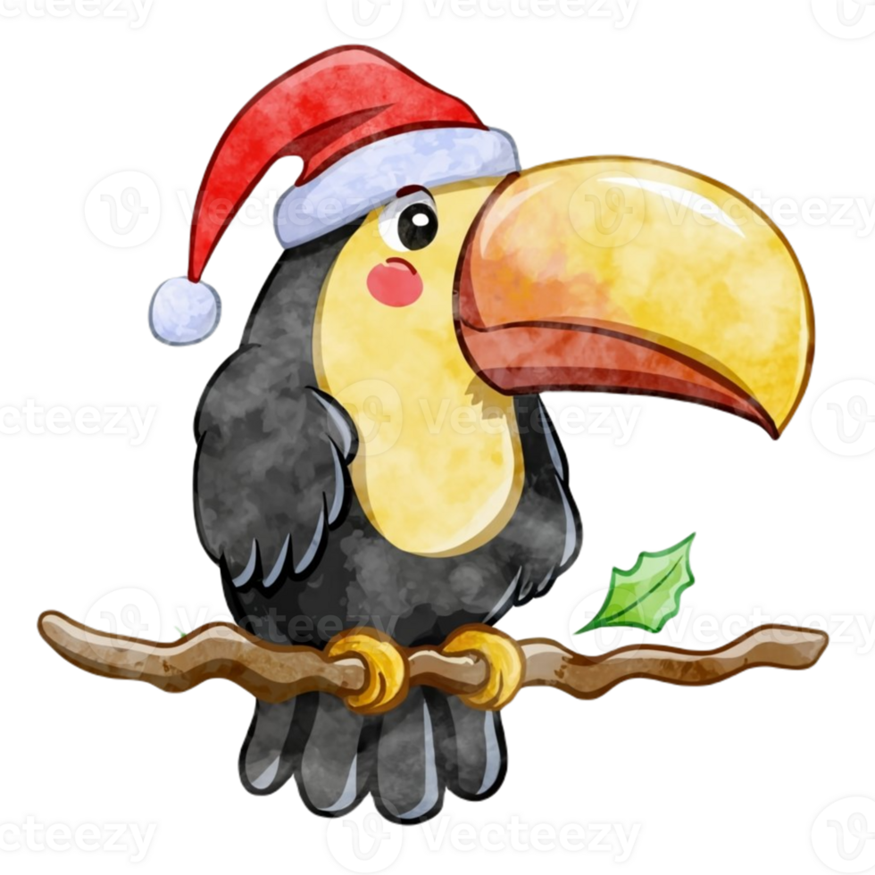 AI generated Yellow Breasted Toucan Cute Happy Wear A Santa Hat  AI Generative png