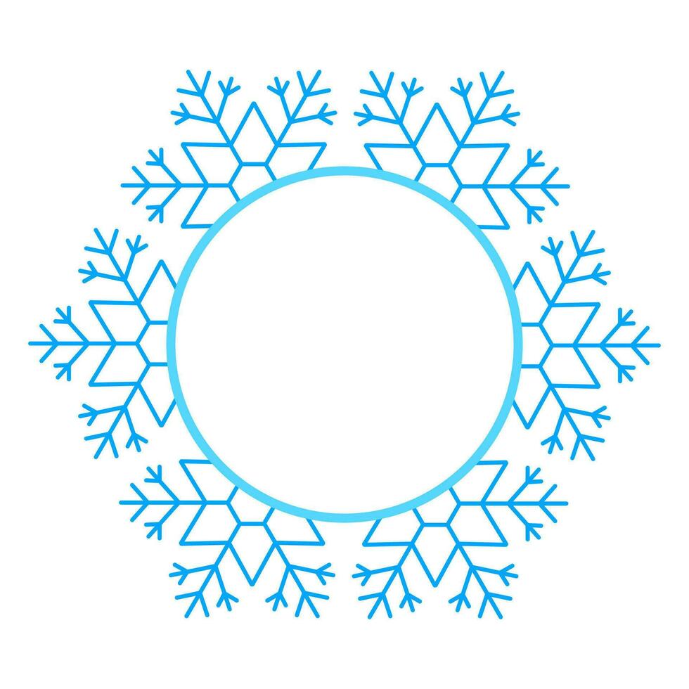 redondo vector azul Navidad invierno marco hecho de copos de nieve con sitio para texto. Perfecto copyspace para decorando social redes, fotos y saludo tarjeta